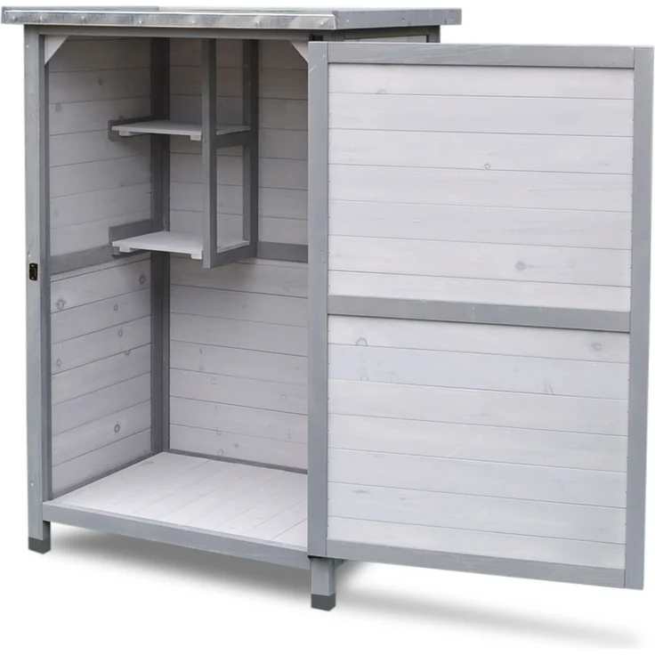 HABAU Gartenschrank Flachdach aus Holz mit Zinkdach, Grau, 76,5 x 56,5 x 114 cm – Bild 2