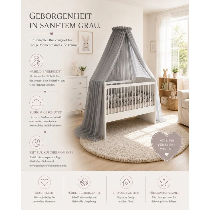 Baby Fancyroom Betthimmel Betthimmel aus 12 Meter Tüll aus 1. Klasse für Kinderbett Gitterbett, Himmel für Babybett Kinderbett – Bild 2