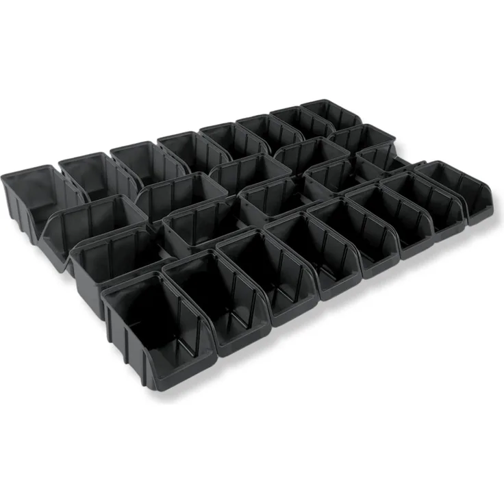 Hünersdorff 26 x Sichtbox - Stapelbox Lagerbox SET in Größe 3 - aus bruchsicherem Polypropylen (PP) - Rezyklat- ideal für Ordnungs- und Sortiersysteme, Wandplatten, Fahrregal, Werkstattregal - Schwarz