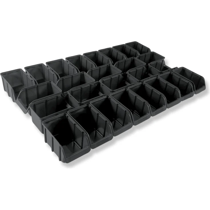 Hünersdorff 26 x Sichtbox - Stapelbox Lagerbox SET in Größe 3 - aus bruchsicherem Polypropylen (PP) - Rezyklat- ideal für Ordnungs- und Sortiersysteme, Wandplatten, Fahrregal, Werkstattregal - Schwarz