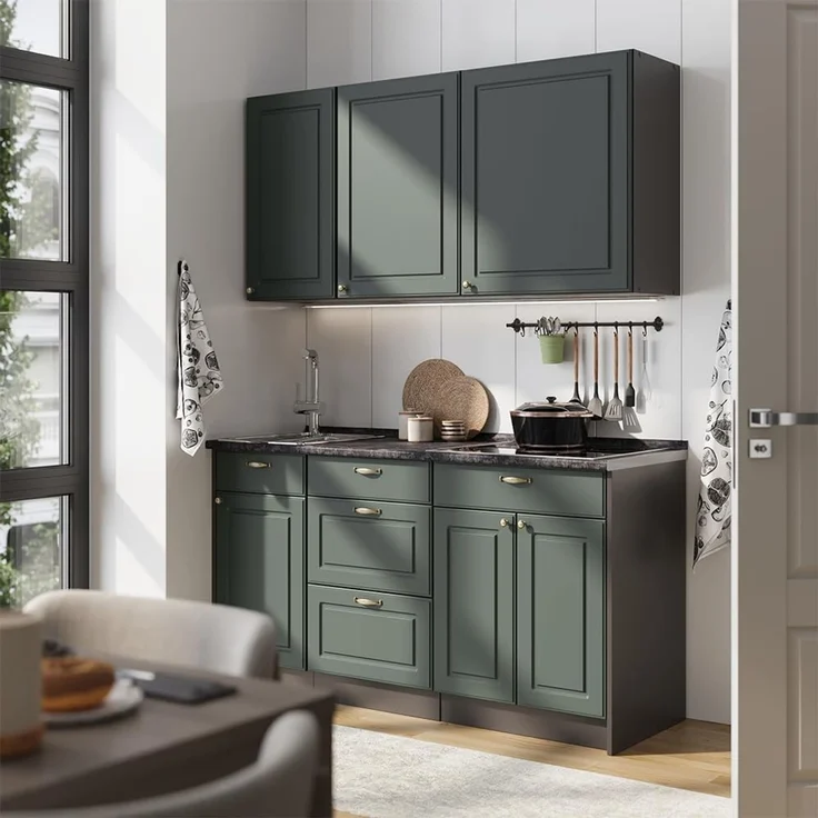 Singleküche Fame-Line Grün-Gold Landhaus/Anthrazit 150 cm ohne Arbeitsplatte Vicco – Bild 2