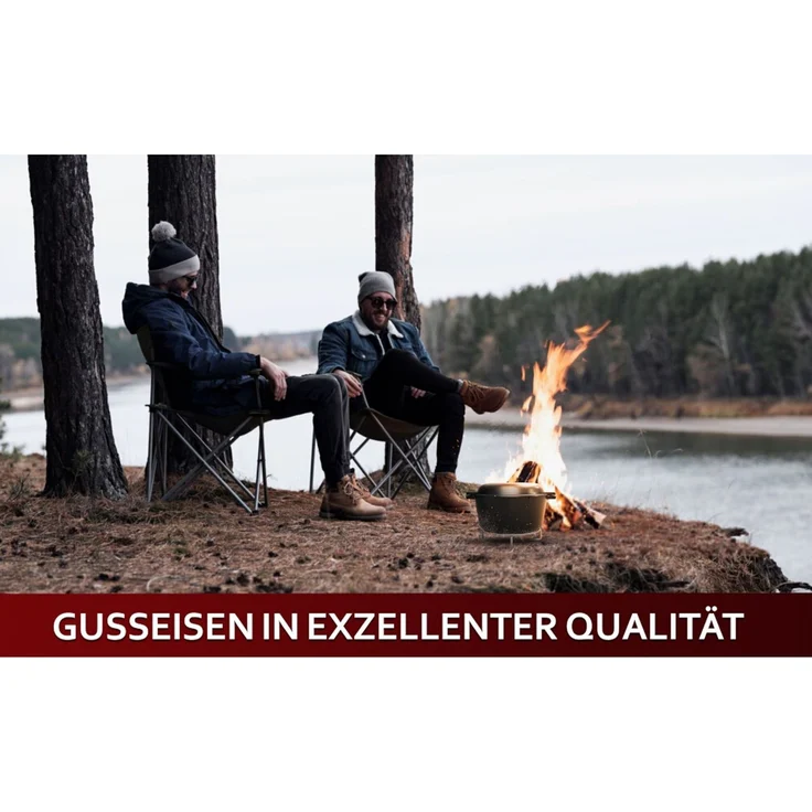 Dutch Oven Set 2in1 5 l aus Gusseisen – mit Ledergriffen, Ringreiniger & Untersetzer, für Grill, Lagerfeuer, Herd & Backofen – Bild 9