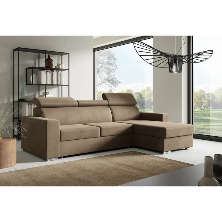 Ecksofa in L-Form NELA, L-förmige Eckcouch mit Schlaffunktion, ausziehbares Sofa, 1 Bettzeugbehälter, verstellbare Kopfstützen, (Monolith 09), 96x170 cm – Bild 2