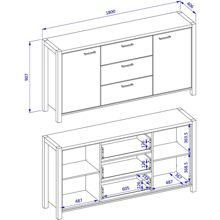Esszimmer Buffetschrank Set ACCRA-83 in Taurus Eiche Nb. mit LED Beleuchtung, B/H/T: ca. 180/200/41 cm – Bild 8