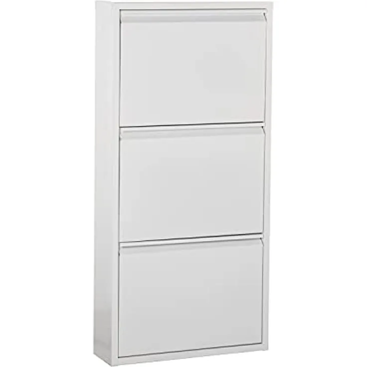 DRW d'casa Schuhschrank aus Metall, mit 5 Klappen, Weiß, 50 x 166 x 169 cm.