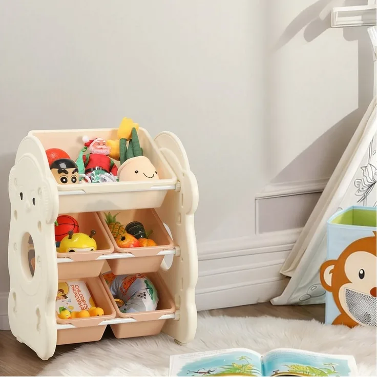 oyajia Spielzeugtruhe Kinderregal Bücherregal Kinder, mit 5/ 7/ 9 Herausnehmbaren Boxen, Aufbewahrung für Kinderzimmer