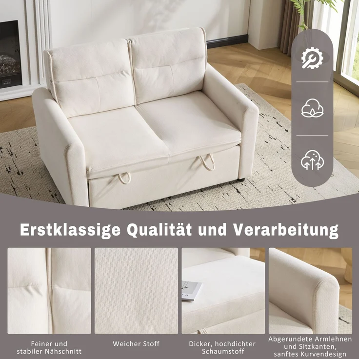 Schlafsofa aus Kettenwirk-Velours mit 5-fach verstellbarer Rückenlehne, ausziehbarem Bettfunktion & Klappsofa,Beige – Bild 9
