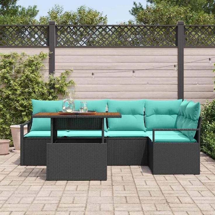vidaXL Garten Essgruppe mit Kissen 6 pcs Schwarz und Teal 3349717 – Bild 3