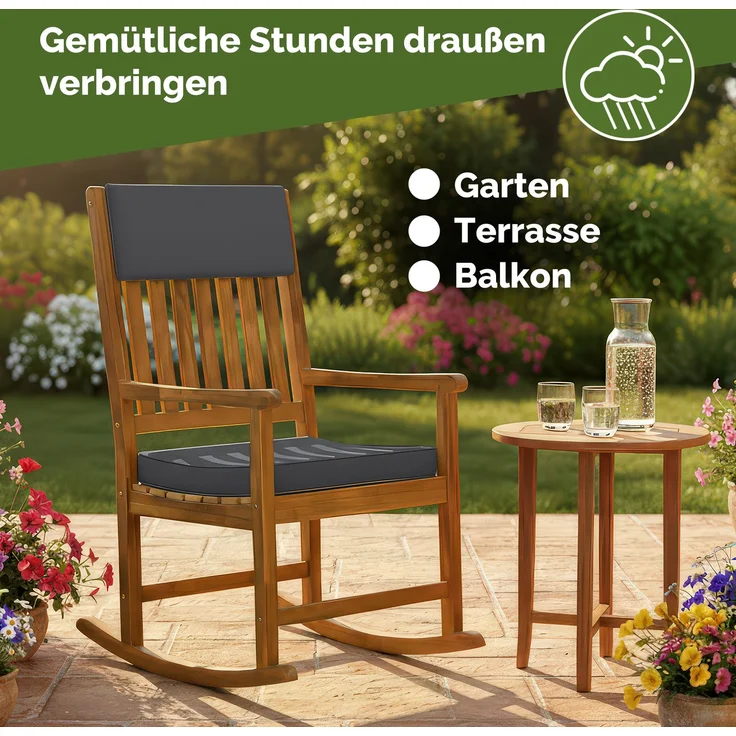 CASARIA® Schaukelstuhl Gartenstuhl Holz Anthrazit – Bild 5