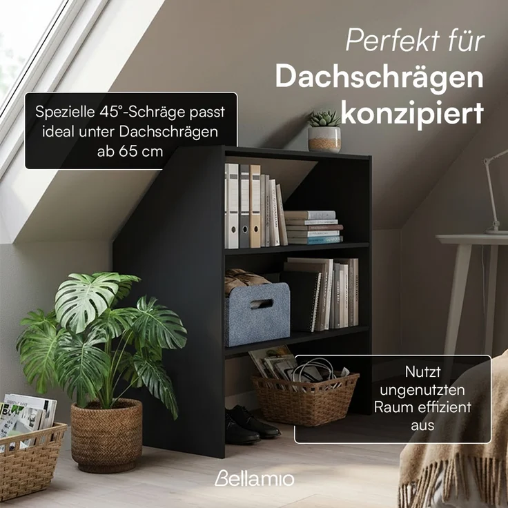 Bellamio 'Aland' Dachschrägenregal, schwarz, 100x50x90 cm, Regal für Dachschräge mit 3 Fächern – Bild 2