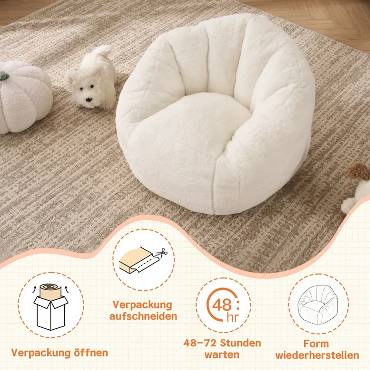 Sitzsack, weicher Plüsch-Sitzsack, bequemer Sitzsack, geeignet für Spielzimmer, Leseecke, Wohnzimmer und Kinderzimmer, für Jungen und Mädchen – klein--Beige--75x70x52cm--YOUDENOVA – Bild 2