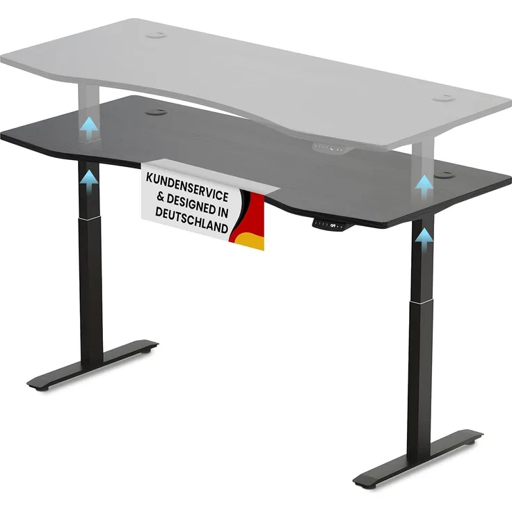 Schreibtisch Höhenverstellbar Elektrisch Mit Memory Funktion Ergonomischer Stehtisch Mit Teleskop Tischgestell 180x80 cm Oder 150x78 cm (Schwarz-Schwarz, 180x80 cm)