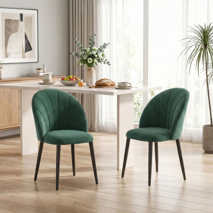 Armlose Esszimmerstühle mit gebogener Rückenlehne 2er-Set, Samt-Optik Akzentstühle für Küche, Wohnzimmer, Dunkelgrün--Dunkelgrün--79x52x54cm--CHENHAONING – Bild 3