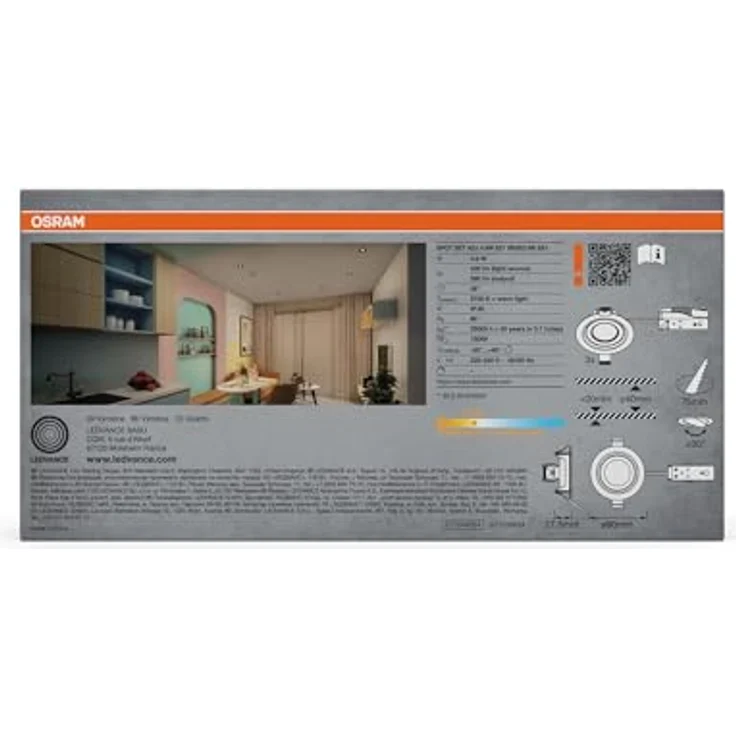 Osram Spot Set LED Einbaustrahler, 4,9W, 2700K, Deckenspot 36°, Schwarz, Aluminium/Kunststoff, schwenkbar, 3er-Set – Bild 4