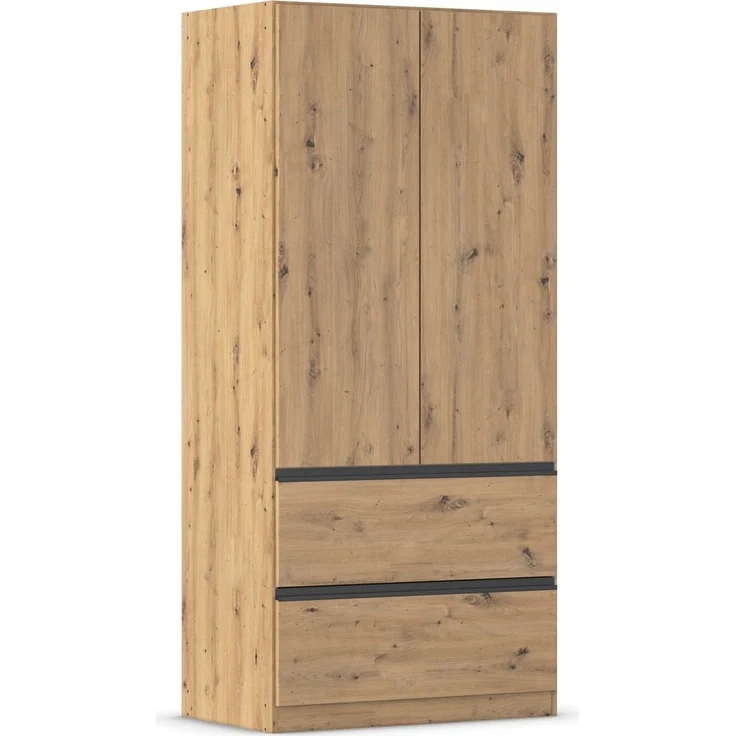 rauch Kleiderschrank, Drehtürenschrank COSTA, 2-türig, 2 Schubkästen, push-to-open, Eiche Artisan, 91 x 197 x 54 cm – Bild 3