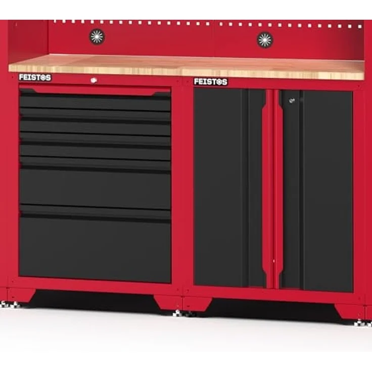 Feistos Werkstatteinrichtung "Juno 14", schwarz/rot, 264 x 46 x 198 cm (B x T x H),2 Hochschränke – Bild 5