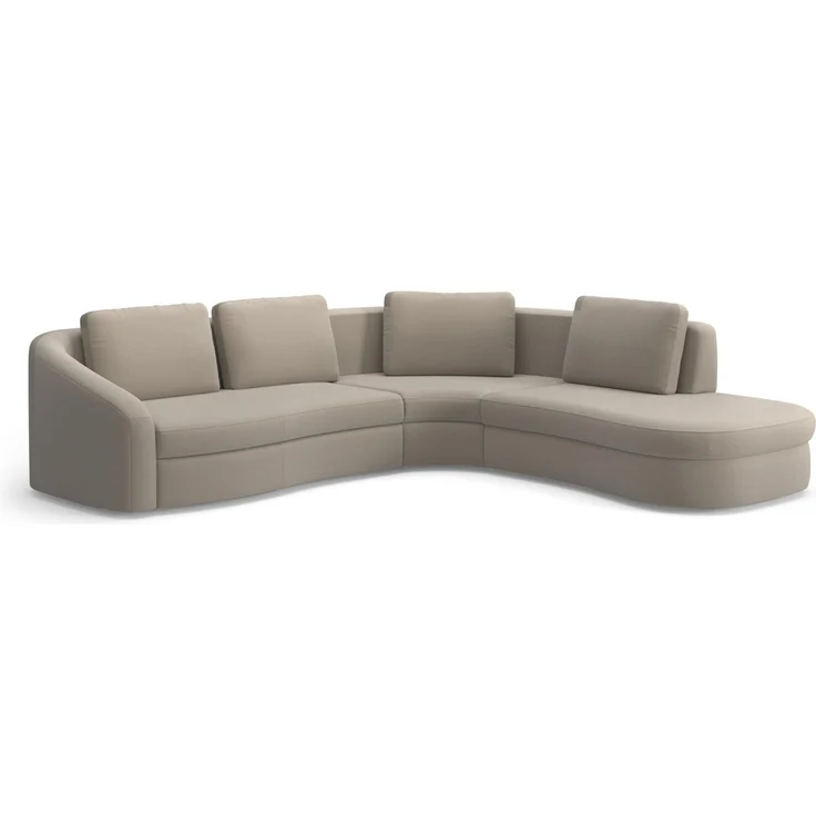 Cavadore Ecksofa Jawa / Bodennahe Eckcouch mit Sofa 2,5-sitzig und Trapezecke rechtwinklig (90 Grad) / 303 x 88 x 274 / Flachgewebe, Beige