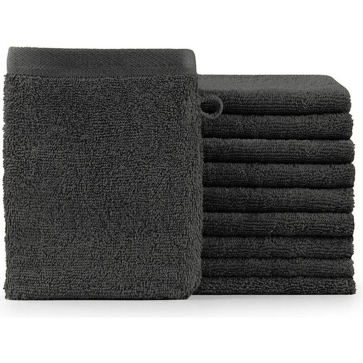 Blumtal Waschhandschuh 10er Set aus Frottee 15x20 cm - weich und saugstark, (Set), mit modischer Bordüre und praktischer Aufhängeschlaufe, 100% Baumwolle – Bild 1