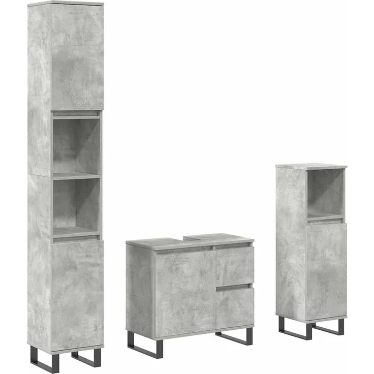 vidaXL 3-tlg. Badmöbel-Set Betongrau Holzwerkstoff 3324957
