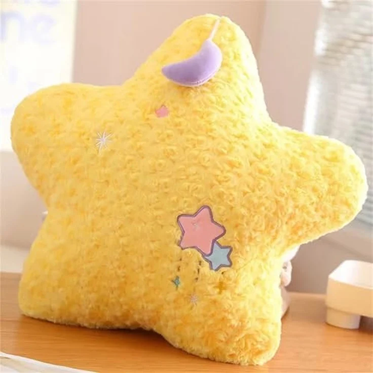 Kuschelkissen Kinder Niedlich Stern Mond Plüsch Kissen Dekokissen Weiche Flauschige Zierkissen Sofakissen für kuschelecke Kinderzimmer Schlafzimmer Deko, 50CM (Gelb,Stern) – Bild 1