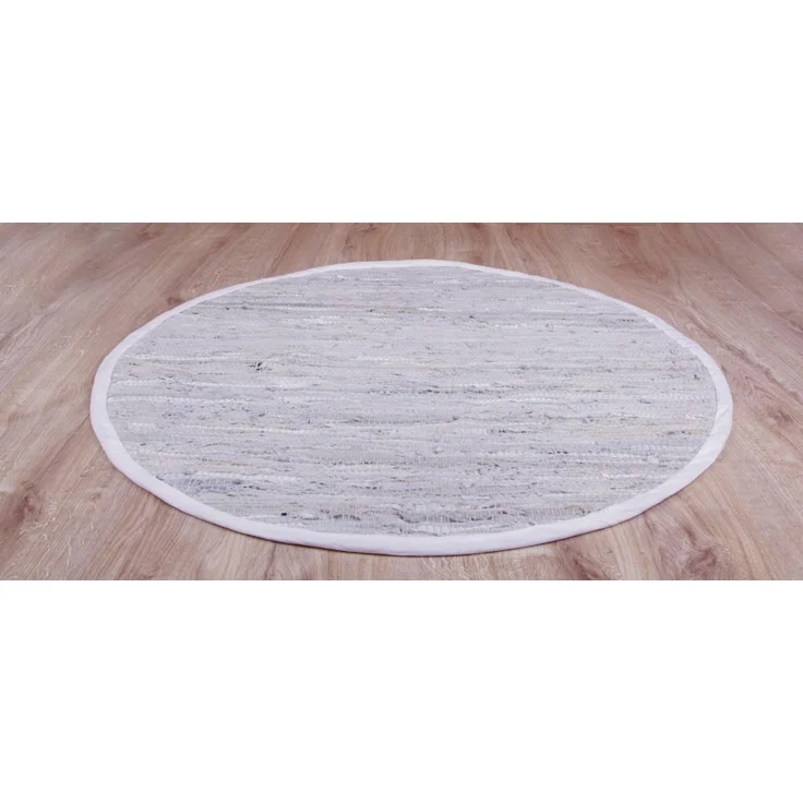 Flickenteppiche Leder Rund 150cm weiß – Bild 8