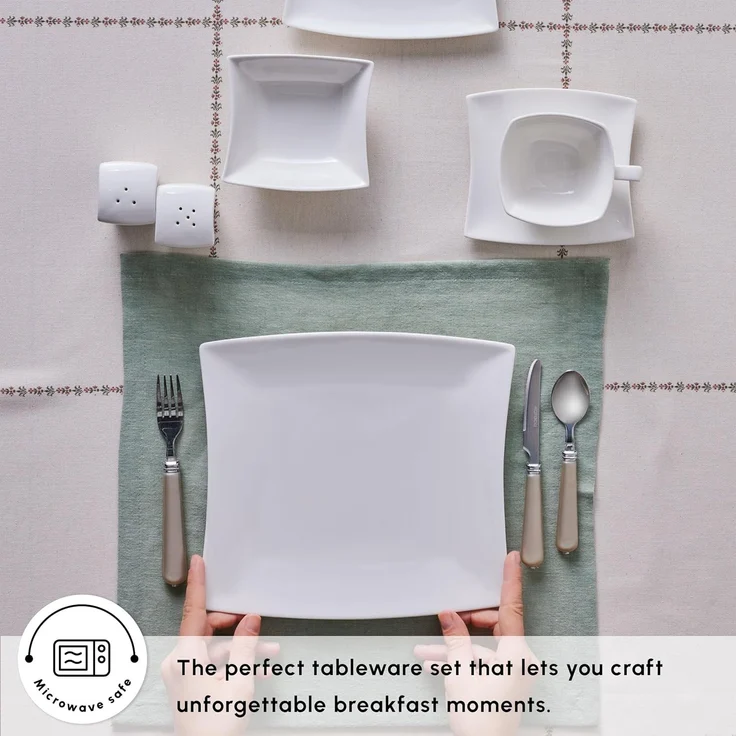 Karaca Frühstücksteller Perfect White 32 Teilig Porzellan Geschirrset Frühstücksset Weiß, Porzellan Kombiservice Kombigeschirr Geschirrset Tafelservice – Bild 5