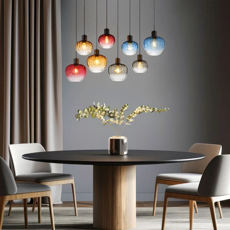 Hängeleuchte, schwarz, Glas mehrfarbig, H 120 cm – Bild 6