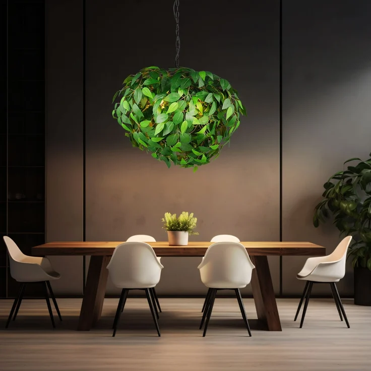 Hängeleuchte, Blätter-Design, 4 Flammig, Grün, H 150 cm – Bild 4