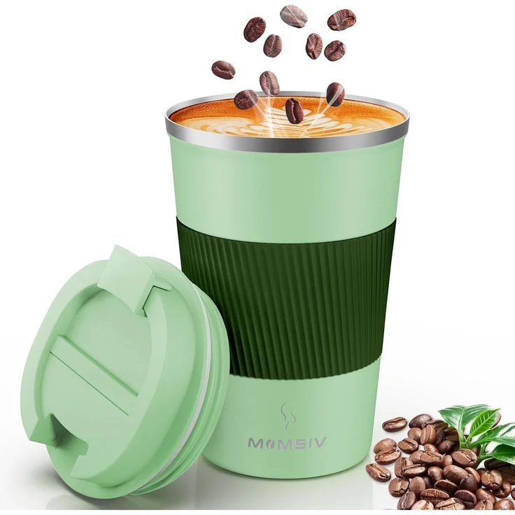 Thermobecher Isolierbecher 380ml Edelstahl Kaffeebecher Doppelwandig Vakuum Grün – Bild 1
