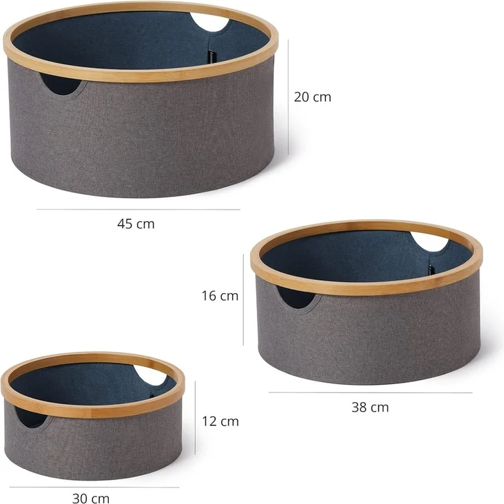 Lumaland Bambus-Aufbewahrungsbox rund 3er-Set grau/blau 45x20cm/38x16cm/30x12cm – Bild 4