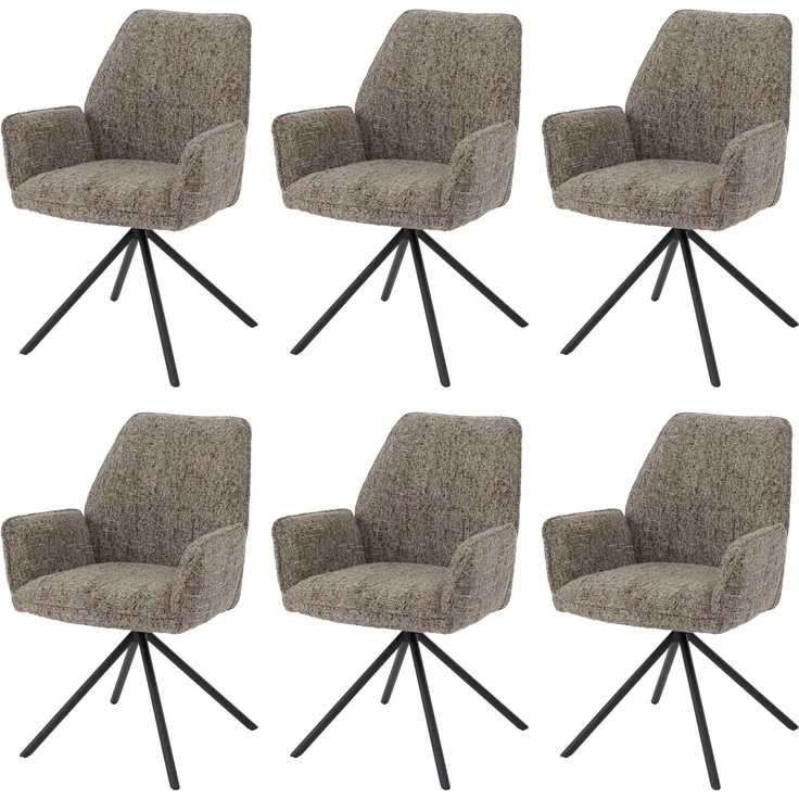 6er-Set Esszimmerstuhl HWC-G67, drehbar Auto-Position Metall Chenille (410g/m²) ~ Gestell schwarz, braun – Bild 9