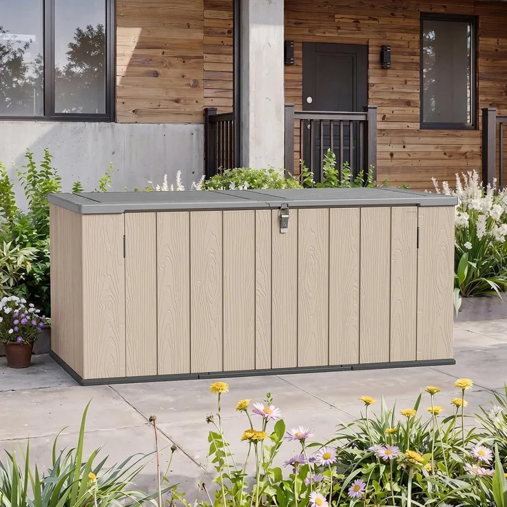 Aoxun Gartenbox aus Harz 600L,Auflagenbox Wasserdicht Außenmaße:142 x 67 x 63 cm,Wetterfest,Abschließbar,Braun – Bild 8