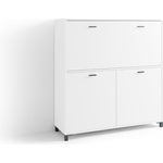 byLIVING Sekretär Montana/Sekretär matt weiß/Office-Schrank mit 1 Klappe und 2 Türen/Schwarze Griffe/B 120, H 127, T 40 cm