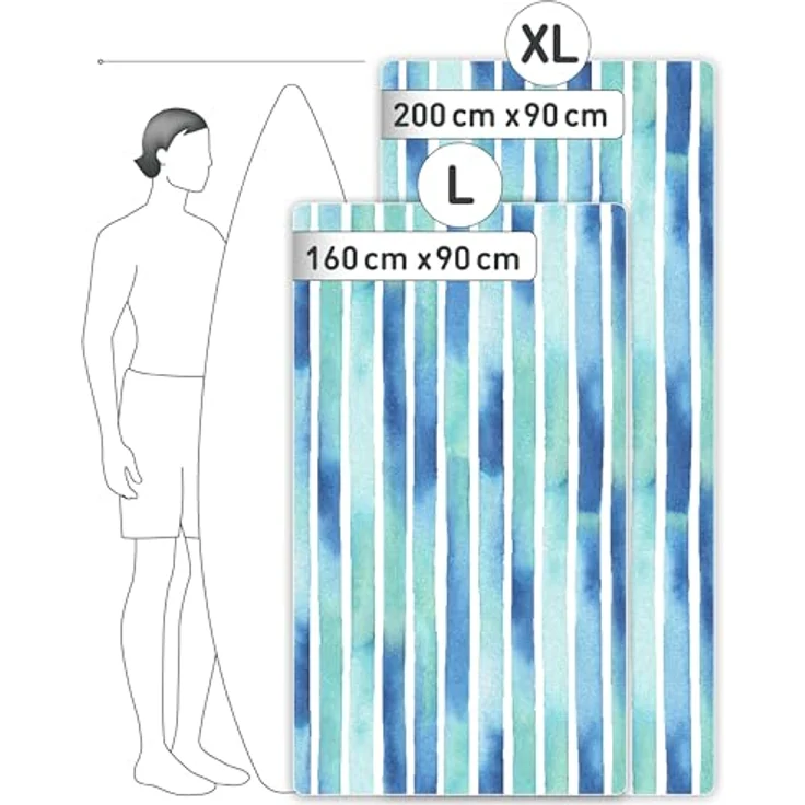 Fit-Flip Strandtuch XXL Mikrofaser, leicht, schnelltrocknend, 100% recyceltes Badetuch, Aquarell Stripes, 200x90cm – Bild 4