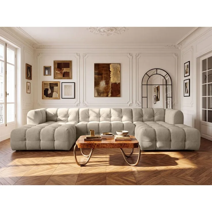 Wohnlandschaft Sofa U-Form SOLVIE in Stoff Moly Beige