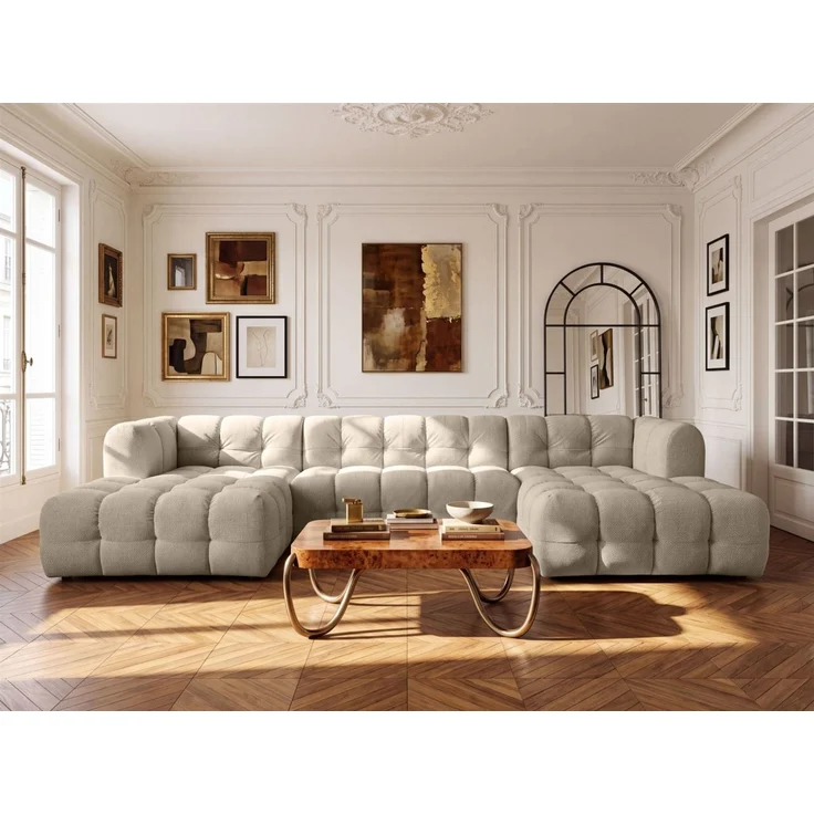 Wohnlandschaft Sofa U-Form SOLVIE in Stoff Moly Beige – Bild 1