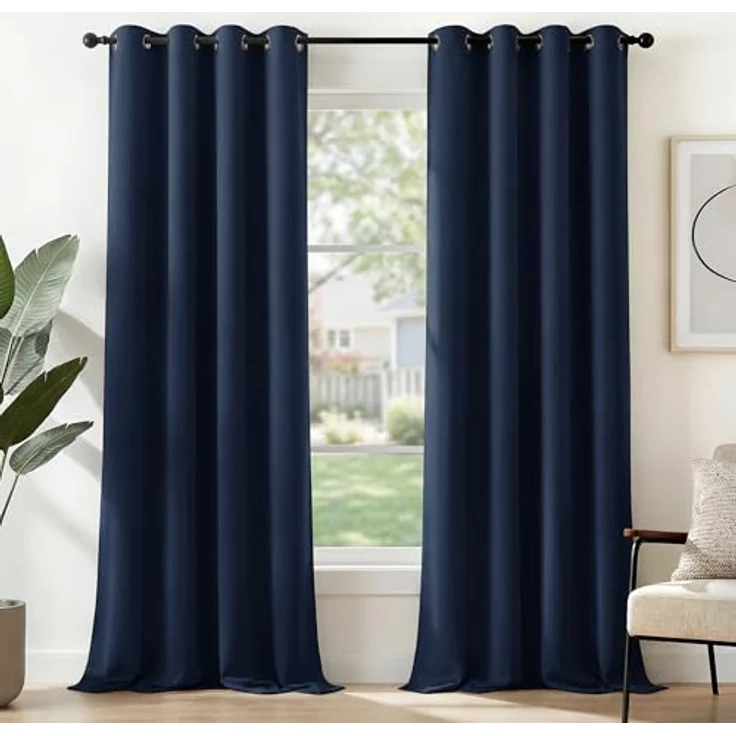 Deconovo Gardinen mit Ösen Blickdicht gegen Hitze Wohnzimmer Dunkelblau | 2er Set, H270 x B140 cm, Thermovorhang mit Ösen, Verdunkelnd und Hitzeschutz Vorhang für moderne Wohnräume besonders geeignet – Bild 1