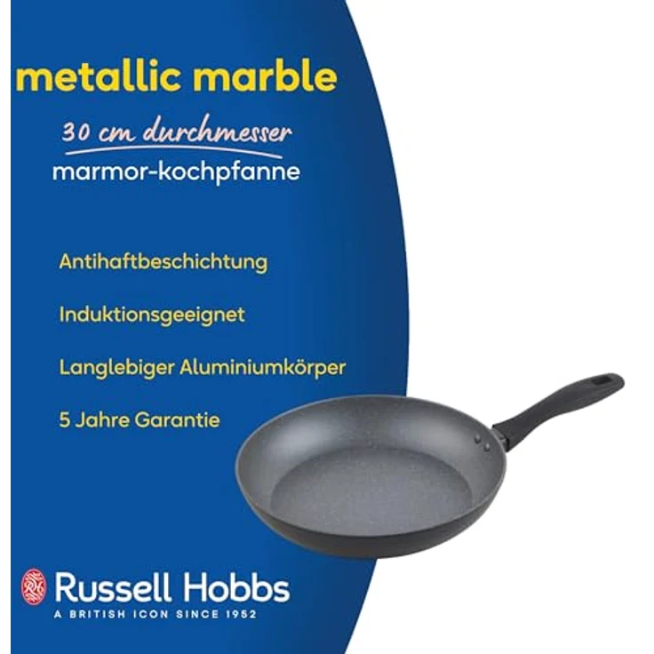 Russell Hobbs RH028011EU7 Metallic Marmor 30 cm Bratpfanne - Antihaftbeschichtete Eier-/Omelettpfanne, Induktionsherd-kompatibel, Pfannkuchen-/Crêpe-Pfanne, Kochgeschirr aus geschmiedetem Aluminium – Bild 3