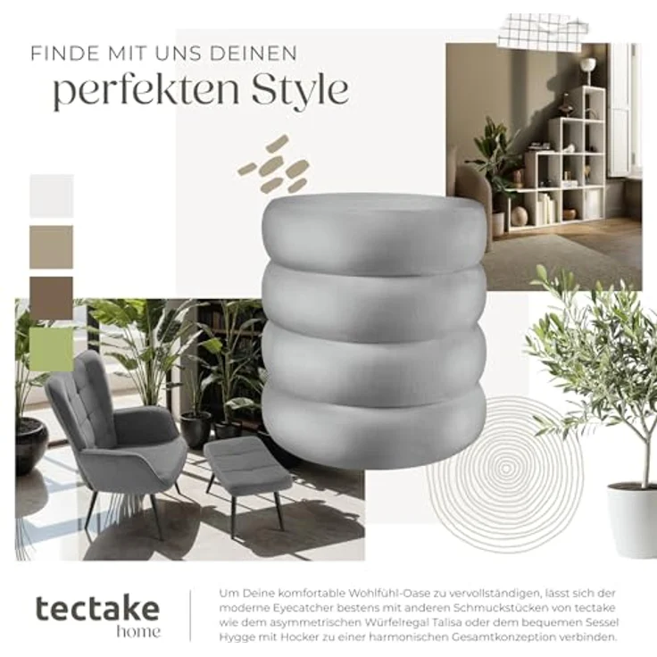 tectake® Hocker mit Stauraum, Scandi Sitzhocker Samt Stoff, Pouf, Polsterhocker rund für Schminktisch, Schlafzimmer, Wohnzimmer Möbel, als Flur Möbel, Stauhocker Wohnen - Samtoptik grau – Bild 9