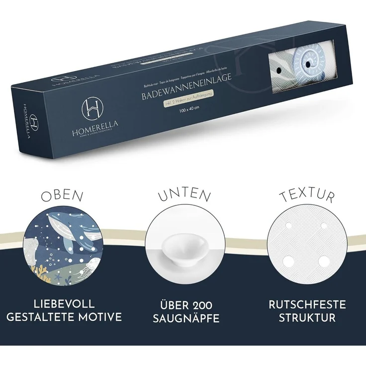 Homerella Badematte rutschfest Kinder - 100% BPA frei Inkl. 2 Haken zum Aufhängen 100x40cm, Antirutschmatte Badewanne Baby hautsensitiv & schimmelresistent, Badewannenmatte rutschfest & waschbar – Bild 4