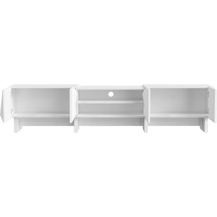 Flieks Wohnzimmermöbel-Set 3-teilig mit TV-Lowboard, Vitrinenschrank und Couchtisch, 3D-Front, Weiß – Bild 7