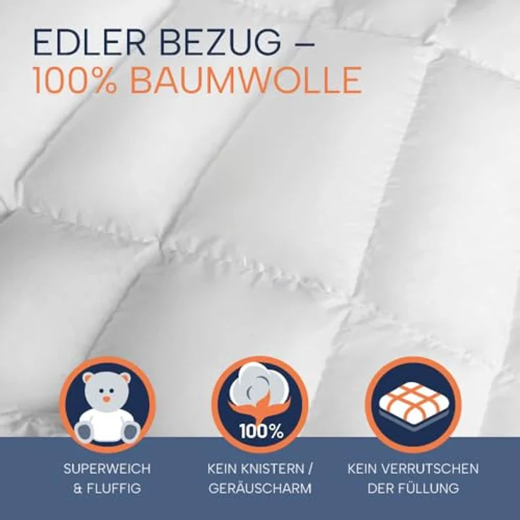 casimum Daunenbettdecke PREMIUM Decke für Sommer, Winter, Ganzjahr, hergestellt in Deutschland, Füllung: 90% Daunen / 10% Federn, Klasse 1, Downpass zertifiziert, Bezug: 100% Baumwolle, Bettdecke 135x200cm, 155x220cm & weitere Größen – Bild 6