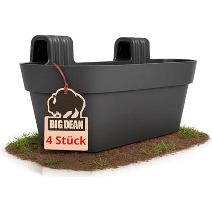BigDean 4x Blumenkasten Balkongeländer 50cm Blumenkästen mit Wasserspeicher Balkonkasten mit Halterung Anthrazit