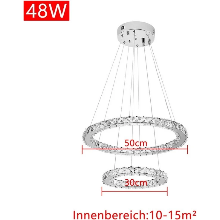 FIVMEN LED Deckenleuchte Pendelleuchten 48W/72W/96W Hängelampe Kronleuchter Dimmbar, LED fest integriert, Kristall Hängeleuchte 2 Ringe/3 Ringe – Bild 1