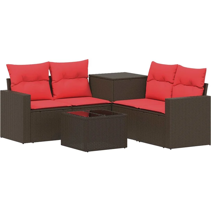 vidaXL Sofa Set 6 stk. Braun und Rot Polyrattan und Stahl 3447403 – Bild 2