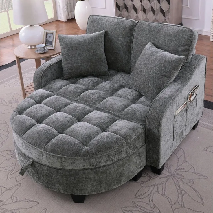 HAUSS SPOLE Schlafsofa mit Schlaffunktion Wohnzimmersofa Multifunktionales Sofa mit Hocker, Multifunktionales Sofa mit Hocker, 2-in-1 Sofa-Bett für Wohn/Arbeits/Schlafzimmer, Dunkelgrau