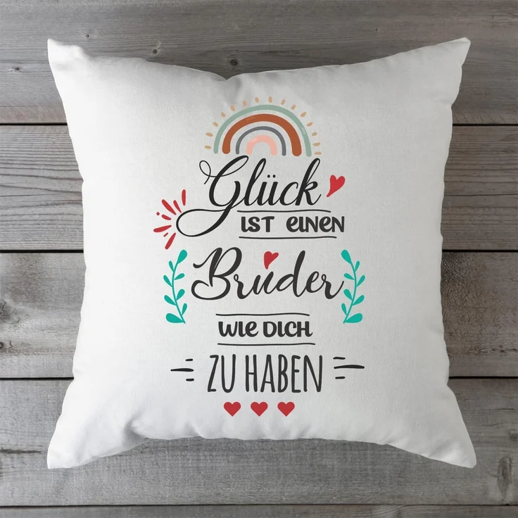 GRAVURZEILE Zierkissen mit Spruch - Glück ist - Geschenk für Freunde & Familie -, starke Farben ohne verblassen - Bruder - mit Füllung – Bild 4