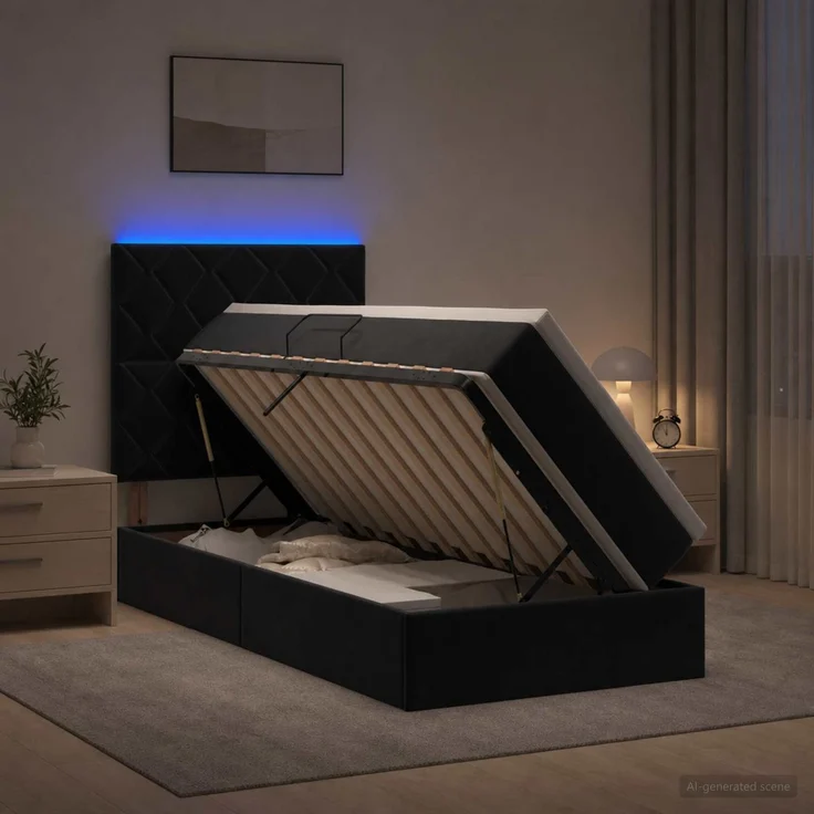 vidaXL LED-Speicherbett mit Matratze Schwarz 100 x 200 cm Samt 3460172 – Bild 1