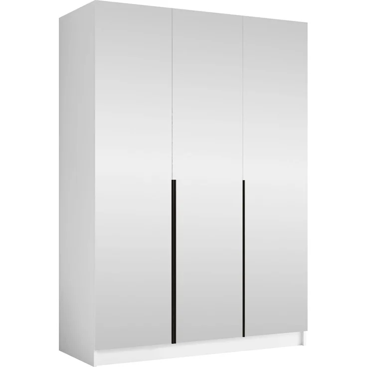Mirjan24 'Cikzori' Kleiderschrank mit Einlegeböden und Kleiderstange, 3-türig, Laminatplatte, 215 x 58 x 150 cm, Weiß / Schwarz, mit Spiegelfront – Bild 1