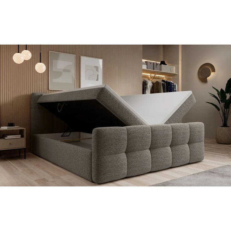 thematys Boxbett mit Bettkasten 140x200cm, mit Bonnellfederkernmatratze H3, Bouclé/Velours, mit Stauraum, mit 3 cm Topper, Grau (Arena 17), Art.-Nr. S04GH0RGDWV – Bild 4